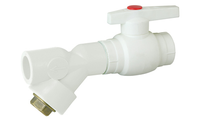 A type plastic ball valve with brass core and filter